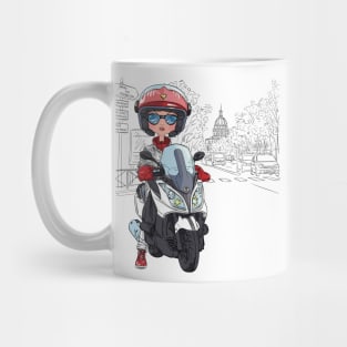 Girl on a scooter in Paris Mug